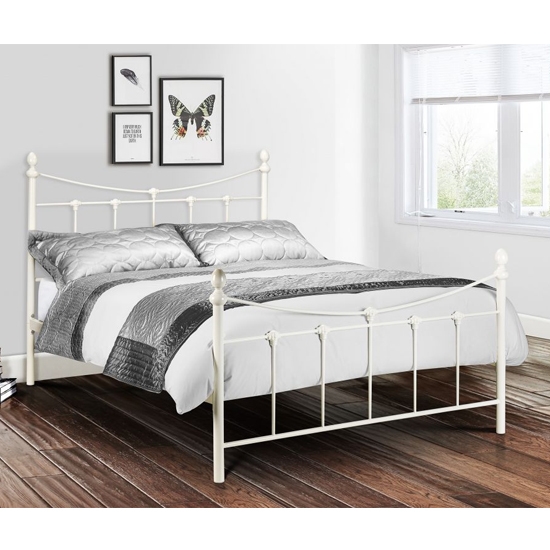 Rebecca Metal Double Bed In Satin White And Antique Gold