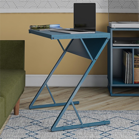 Regal Wooden Laptop Desk And Side Table In Blue