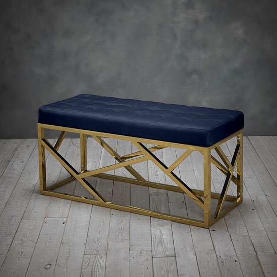 Renata Fabric Dining Bench In Royal Blue