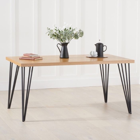 Reviro Rectangular Wooden Dining Table In Oak With Black Legs