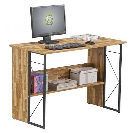 Rhodes Wooden Computer Desk In Walnut With Grey Steel Frame
