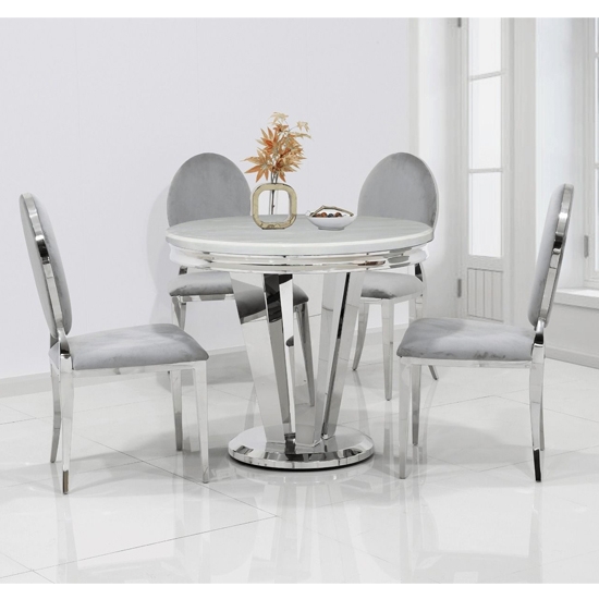 Riccardo 90cm Marble Dining Table In Cream With 4 Hampton Grey Chairs
