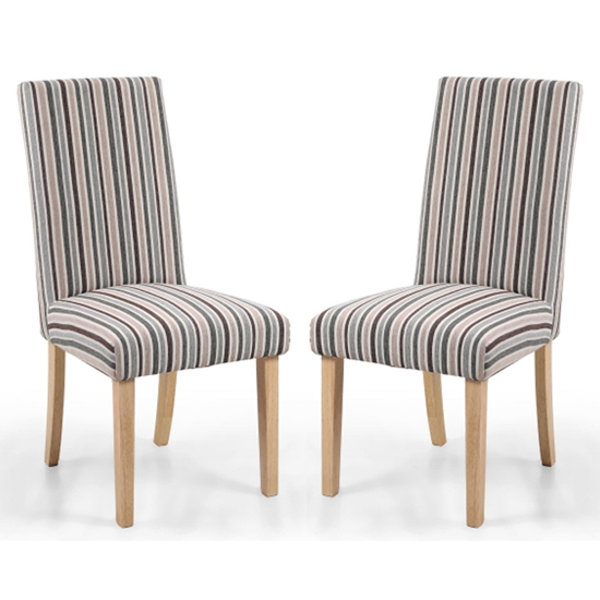 Ridley Chenille Stripe Duck Egg Dining Chairs With Natural Legs In Pair