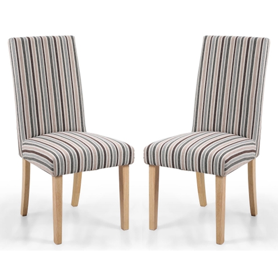 Ridley Chenille Stripe Duck Egg Dining Chairs With Natural Legs In Pair