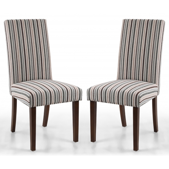 Ridley Chenille Stripe Duck Egg Dining Chairs With Walnut Legs In Pair