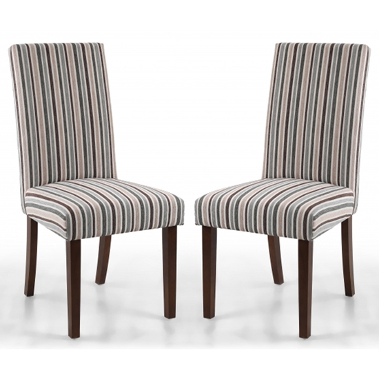 Ridley Chenille Stripe Duck Egg Dining Chairs With Walnut Legs In Pair