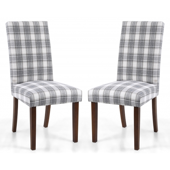 Ridley Herringbone Check Cappuccino Dining Chairs With Walnut Legs In Pair