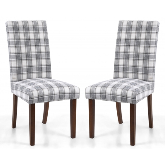 Ridley Herringbone Check Cappuccino Dining Chairs With Walnut Legs In Pair