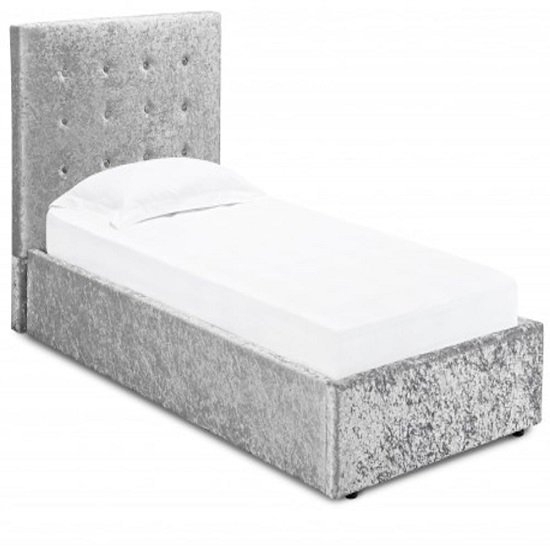 Rimini Crushed Velvet Upholstered Storage Single Bed In Silver
