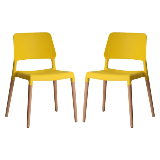 Riva Yellow Plastic Dining Chairs In Pair