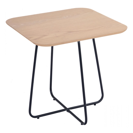 Riverside Wooden Lamp Table In Oak Veneer With Black Metal Legs