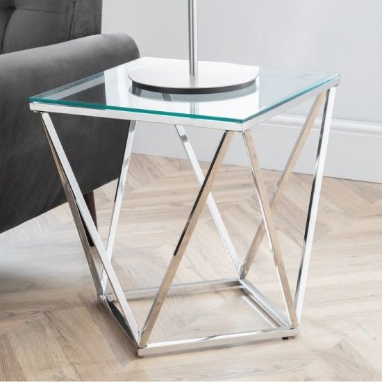 Riviera Clear Glass Octagonal Lamp Table With Chrome Frame