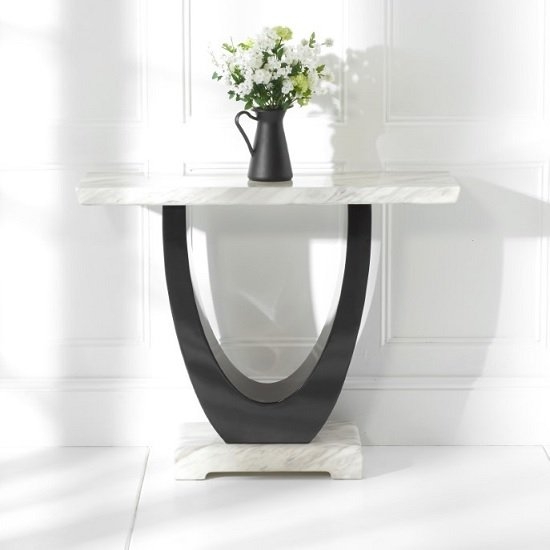 Rivilino Marble Console Table In Cream And Black High Gloss