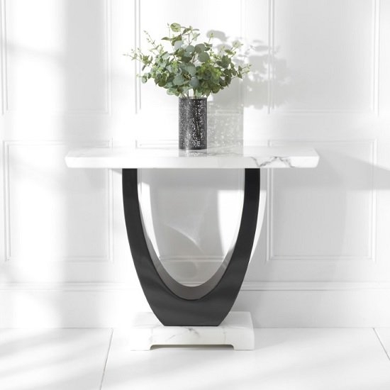 Rivilino Marble Console Table In White And Black High Gloss