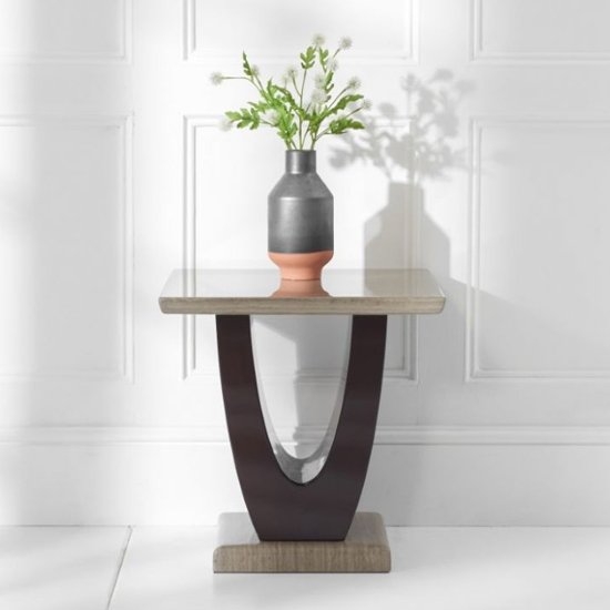 Rivilino Marble Lamp Table In Brown And Black High Gloss