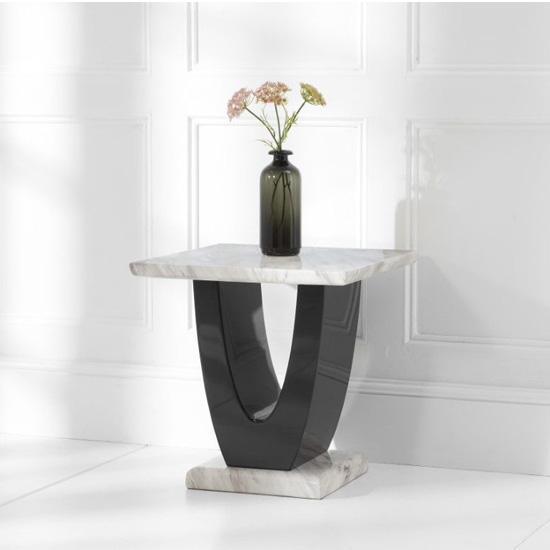 Rivilino Marble Lamp Table In Cream And Black High Gloss