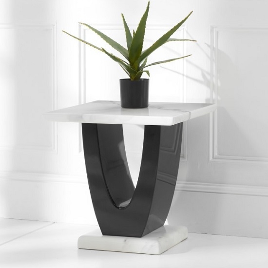 Rivilino Marble Lamp Table In White And Black High Gloss