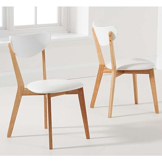 Robina Oak Dining Chairs In Pair With White Leather Seat