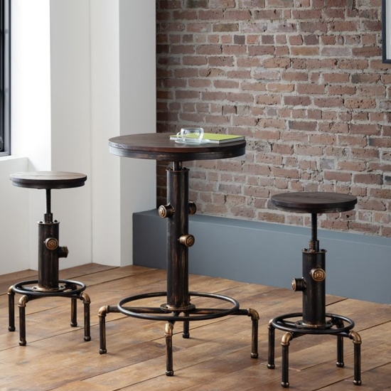 Rockport Wooden Bar Set In Rustic Elm With 2 Bar Stools