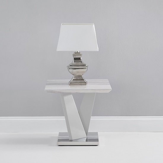 Rosario Wooden Lamp Table In High Gloss Light Grey