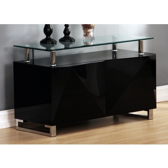 Rowley Clear Glass Top Sideboard In Black High Gloss With 2 Doors