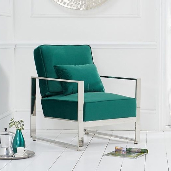 Saffron Green Velvet Bedroom Chair With Chrome Metal Legs