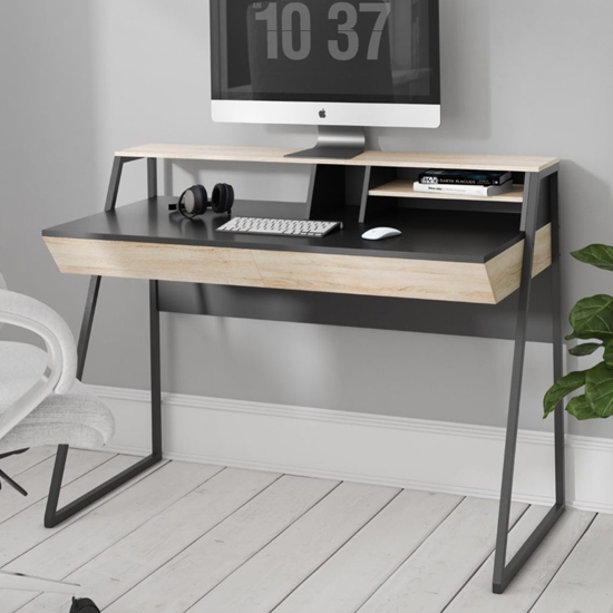Salcombe Computer Desk In Oak And Black
