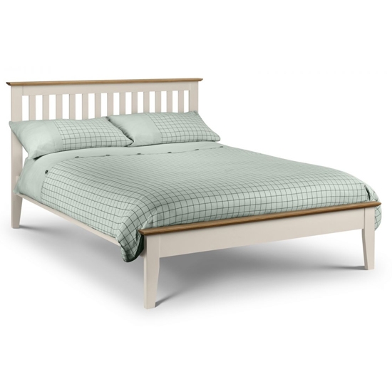 Salerno Shaker Wooden Double Bed In Oak And Stone White