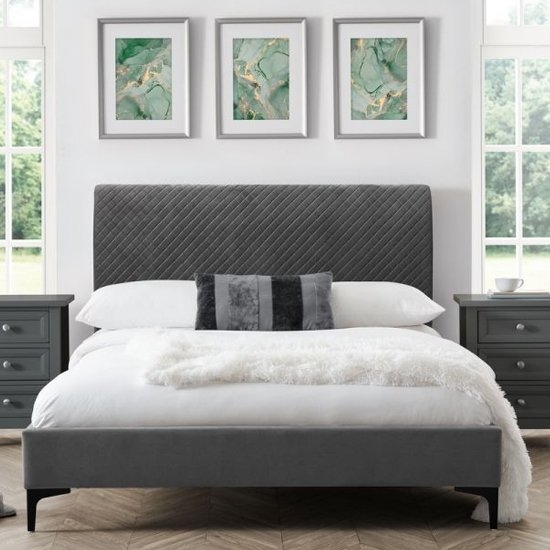 Sanderson Diamond Quilted Velvet Double Bed In Grey