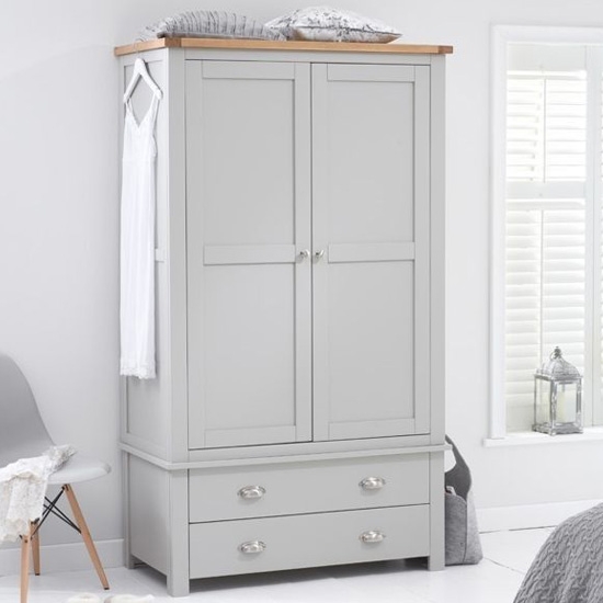 Sandringham 2 Doors Wardrobe In Oak And Grey With 2 Drawers