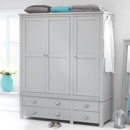 Sandringham Wooden 3 Doors Wardrobe In Grey With 4 Drawers