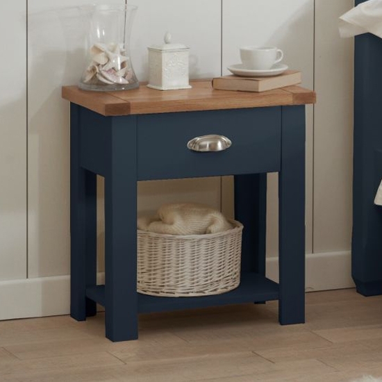 Sandringham Bedside Cabinet With 1 Drawer In Oak And Blue