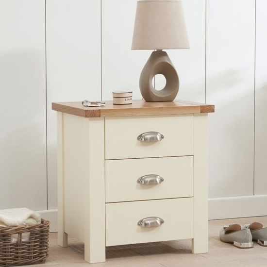 Sandringham Bedside Table In Oak And Cream With 3 Drawers
