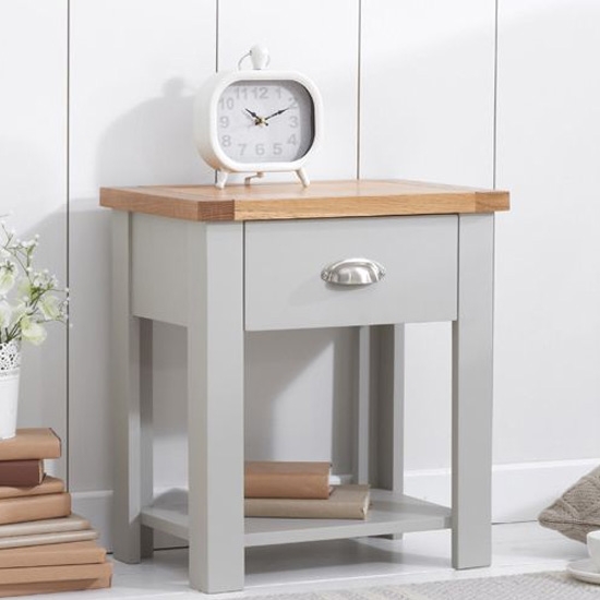 Sandringham Bedside Table In Oak And Grey With 1 Drawer