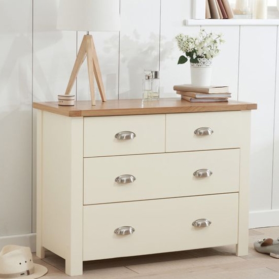 Sandringham Chest Of Drawers In Oak And Cream With 4 Drawers