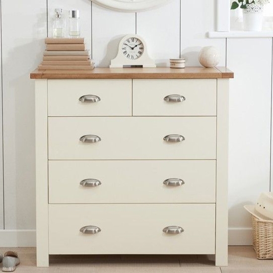 Sandringham Chest Of Drawers In Oak And Cream With 5 Drawers