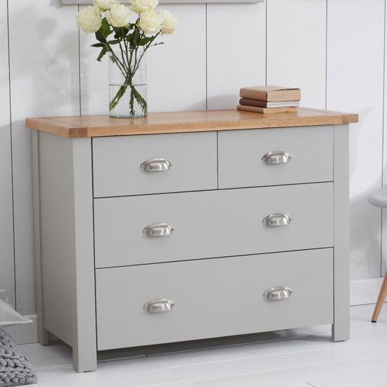 Sandringham Chest Of Drawers In Oak And Grey With 4 Drawers