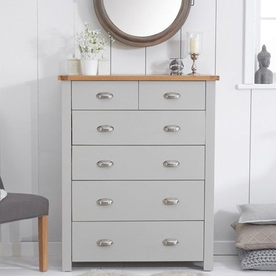 Sandringham Chest Of Drawers In Oak And Grey With 6 Drawers