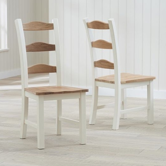 Sandringham Oak And Cream Solid Hardwood Dining Chairs In Pair