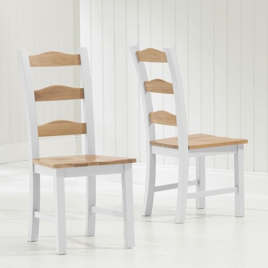 Sandringham Oak And White Wooden Dining Chairs In Pair