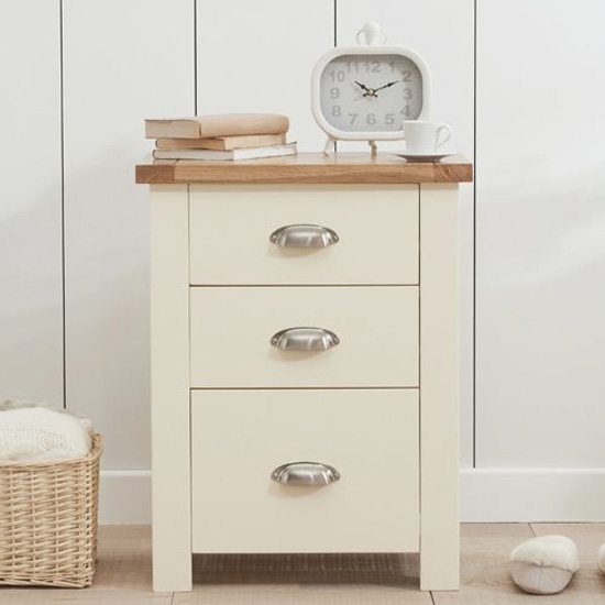 Sandringham Tall Bedside Table In Oak And Cream With 3 Drawers