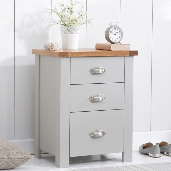 Sandringham Tall Bedside Table In Oak And Grey With 3 Drawers