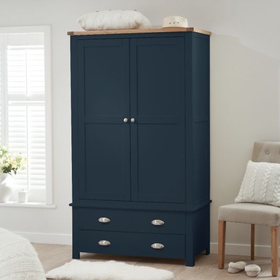 Sandringham Wooden 2 Doors And 2 Drawers Wardrobe In Oak And Blue