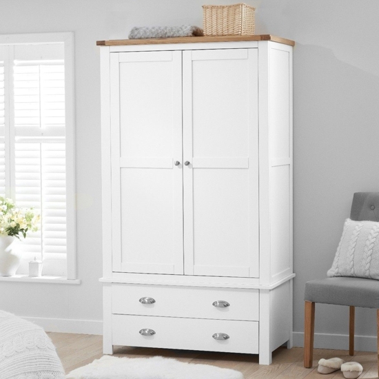 Sandringham Wooden 2 Doors And 2 Drawers Wardrobe In Oak And White