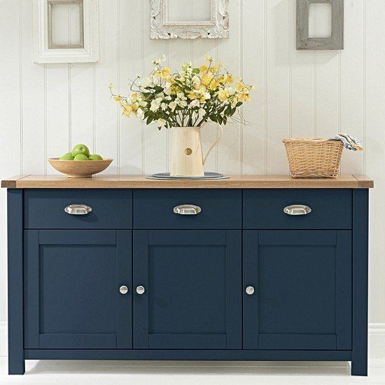 Sandringham Wooden 3 Doors And 3 Drawers In Sideboard In Oak And Blue