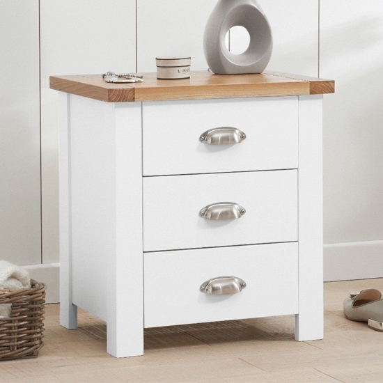 Sandringham Wooden 3 Drawer Bedside Cabinet In Oak And White