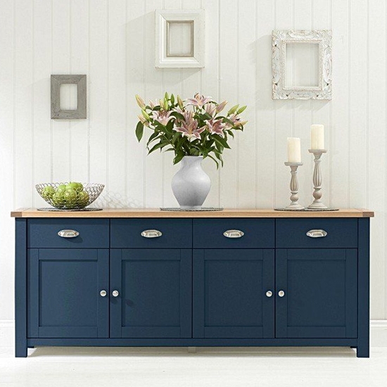 Sandringham Wooden 4 Doors And 4 Drawers In Sideboard In Oak And Blue