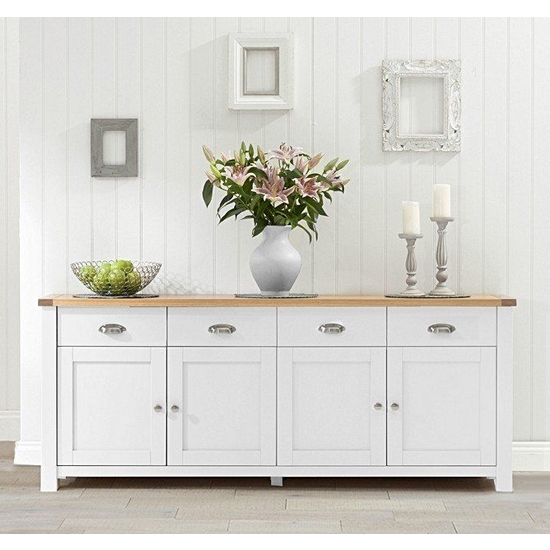 Sandringham Wooden 4 Doors And 4 Drawers In Sideboard In Oak And White