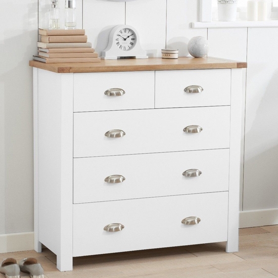Sandringham Wooden Chest Of 5 Drawers In Oak And White