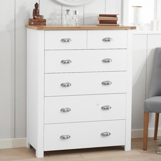 Sandringham Wooden Chest Of 6 Drawers In Oak And White